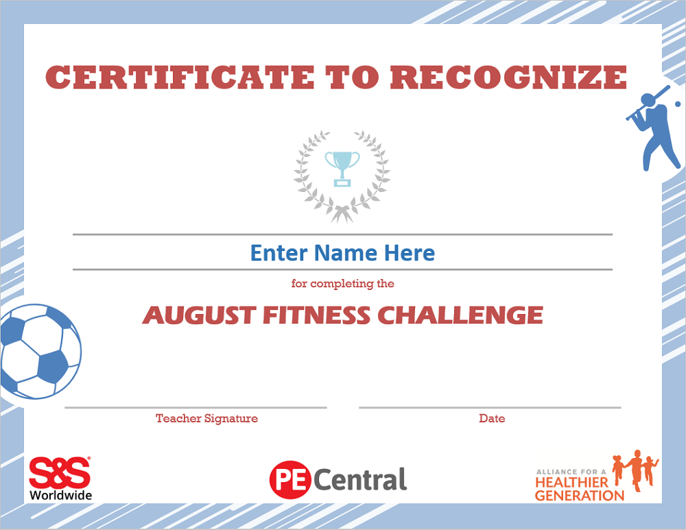 August Fitness Challenge Calendar Award 2022