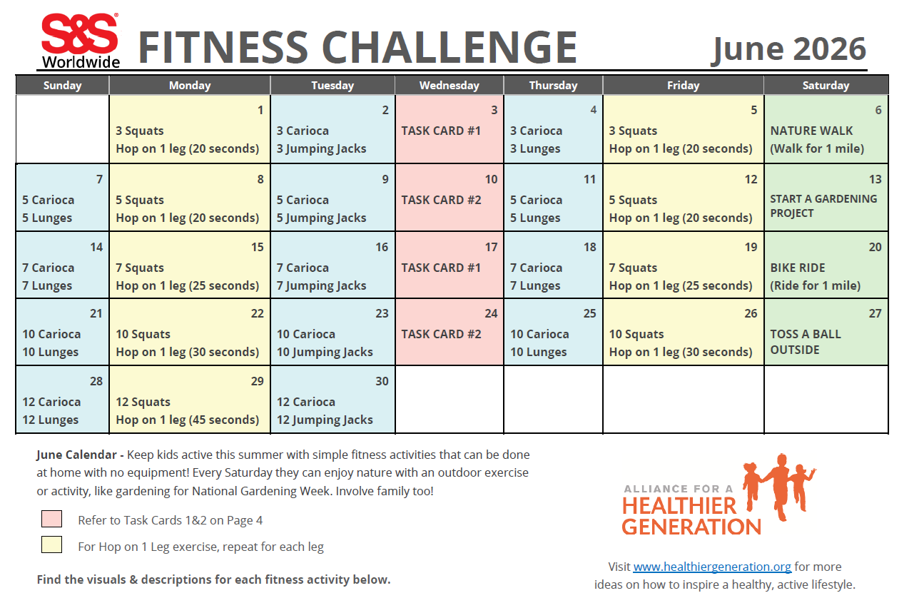 June Printable Fitness Challenge Calendar