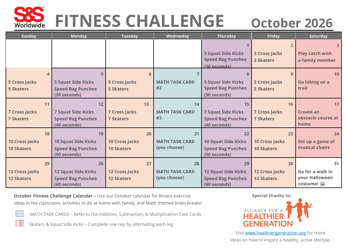 October Printable Fitness Challenge Calendar