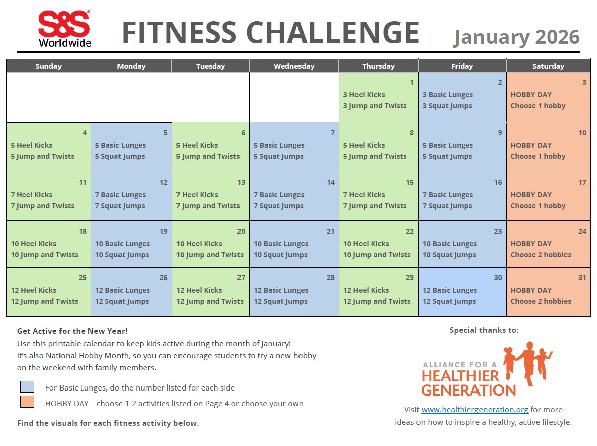 January Printable Fitness Challenge Calendar