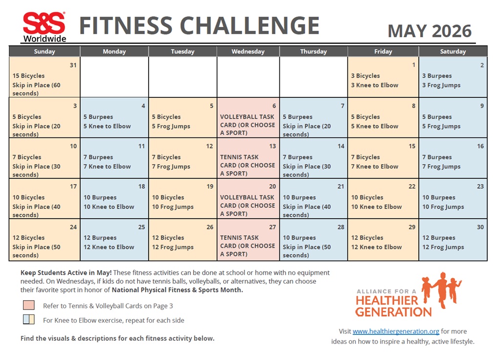 May Printable Fitness Challenge Calendar