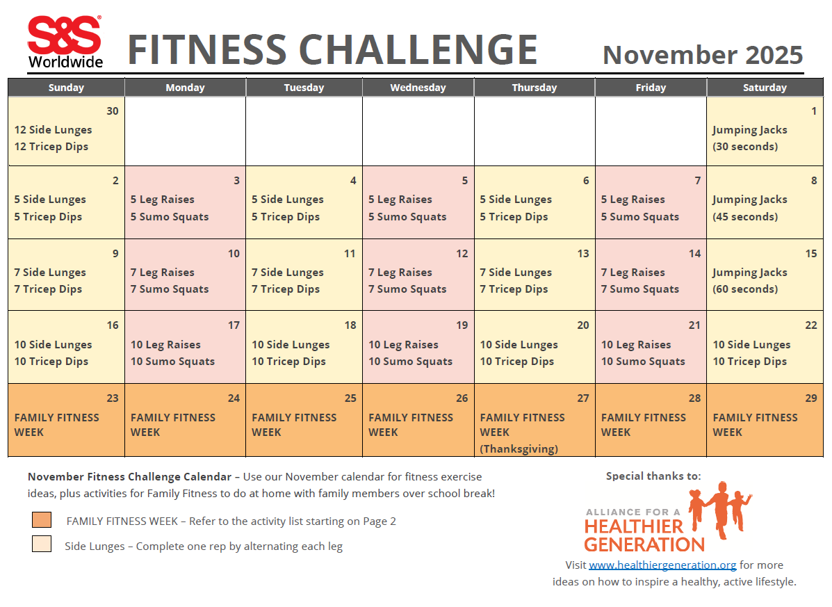 November Printable Fitness Challenge Calendar