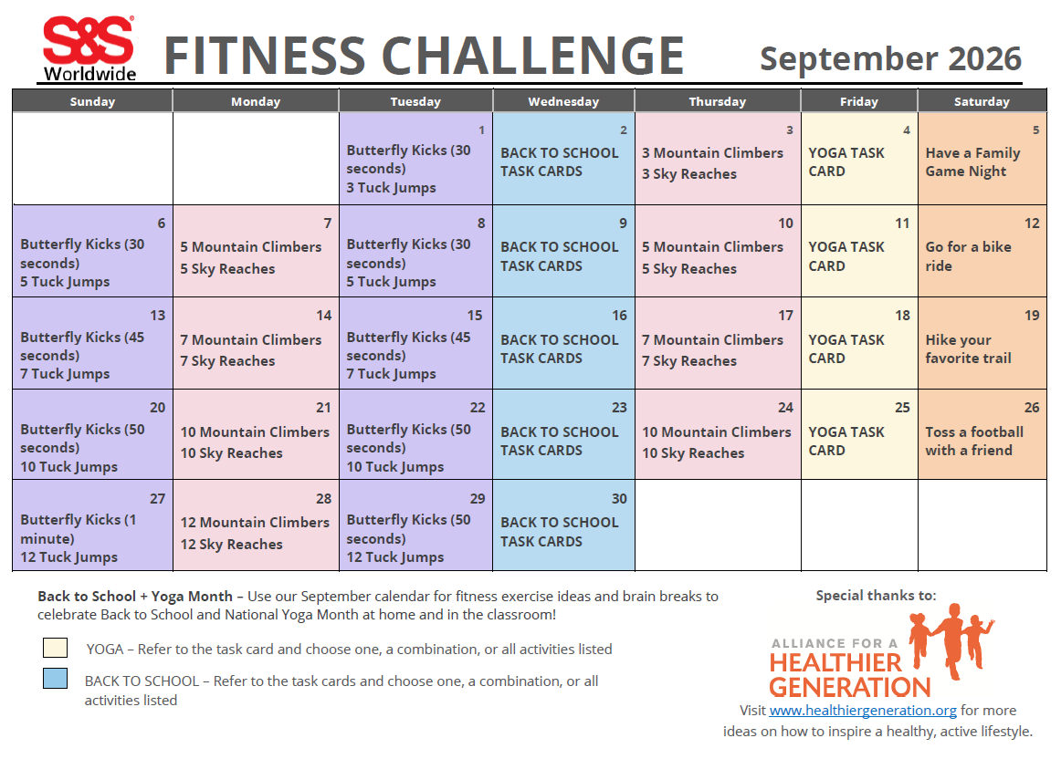 September Printable Fitness Challenge Calendar