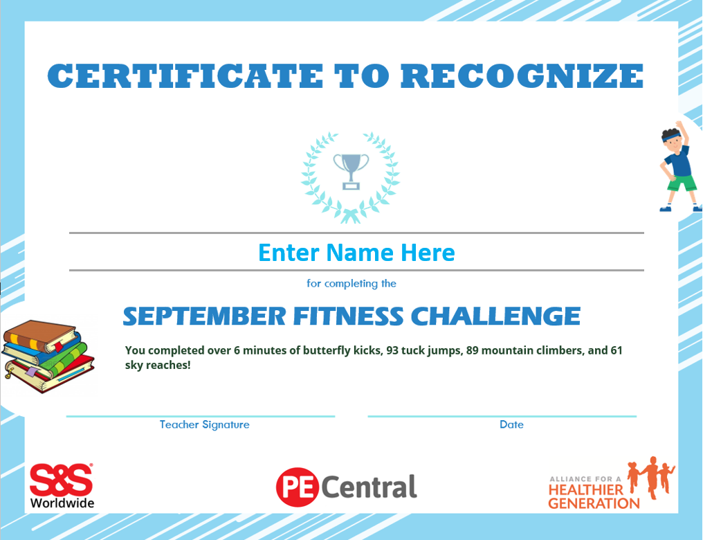 September printable fitness challenge award