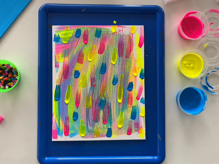 Abstract Canvas Art with Neon Paint – Flashback to the 80’s Themed Craft Project