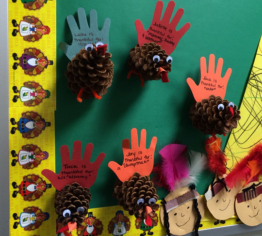 handprint pinecone turkeys